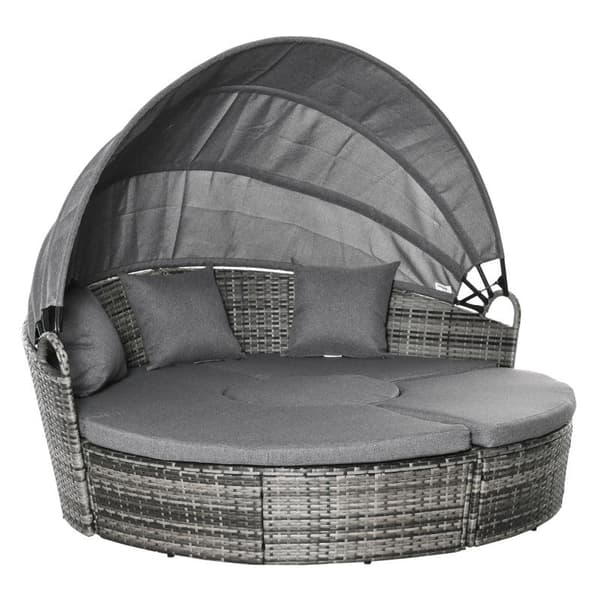 Rootz Rattan Sun Island - 4-delad loungegrupp med taklucka - Sittgrupp med kuddar och sidobord - höjdjusterbar - metall - grå - 175 x 180 x 147 cm
