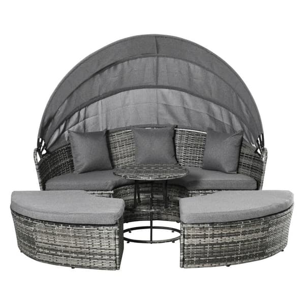 Rootz Rattan Sun Island - 4-delad loungegrupp med taklucka - Sittgrupp med kuddar och sidobord - höjdjusterbar - metall - grå - 175 x 180 x 147 cm