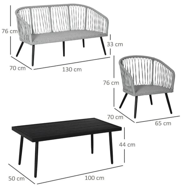 Rootz Utemöbler Set - Trädgårdsmöbler Set - 4-delad Rotting Patio Soff Set - Med 2 enkelkuddar soffor - 1 Loveseat Och 1 Soffbord - Grå