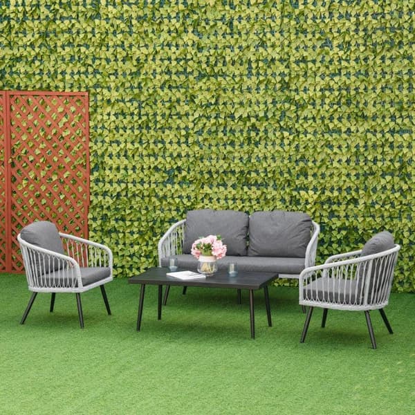 Rootz Utemöbler Set - Trädgårdsmöbler Set - 4-delad Rotting Patio Soff Set - Med 2 enkelkuddar soffor - 1 Loveseat Och 1 Soffbord - Grå