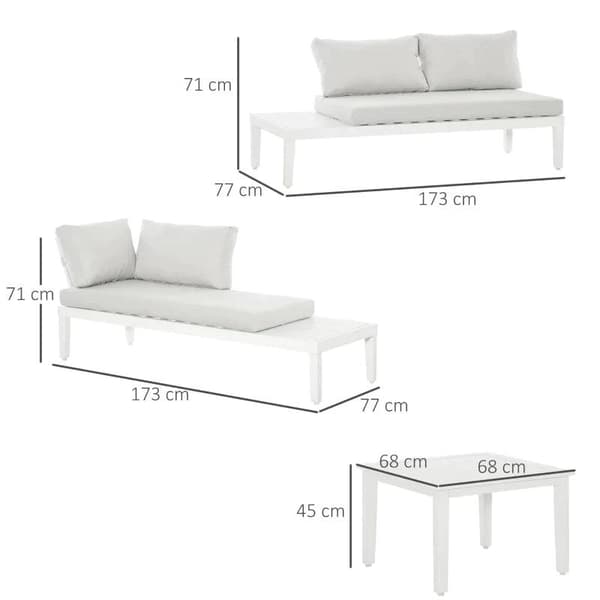 Rootz Trädgårdsmöbelset - 3 delar Trädgårdsmöbelset - Dubbelsoffa - Schäslongsoffa - Soffbord - Sittdynor - Krämvit