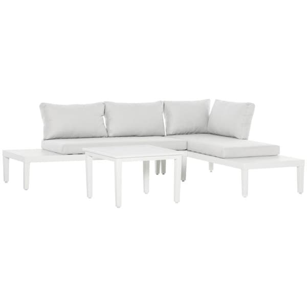 Rootz Trädgårdsmöbelset - 3 delar Trädgårdsmöbelset - Dubbelsoffa - Schäslongsoffa - Soffbord - Sittdynor - Krämvit