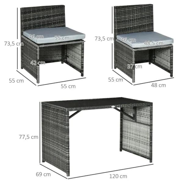 Rootz Havemøbelsæt - 5 stk Polyrattan Havemøbler - Spisestuesæt - Havesæt - Sofasæt - Stål/PE Polyrattan/Polyester - Grå