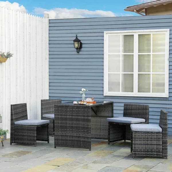 Rootz Havemøbelsæt - 5 stk Polyrattan Havemøbler - Spisestuesæt - Havesæt - Sofasæt - Stål/PE Polyrattan/Polyester - Grå