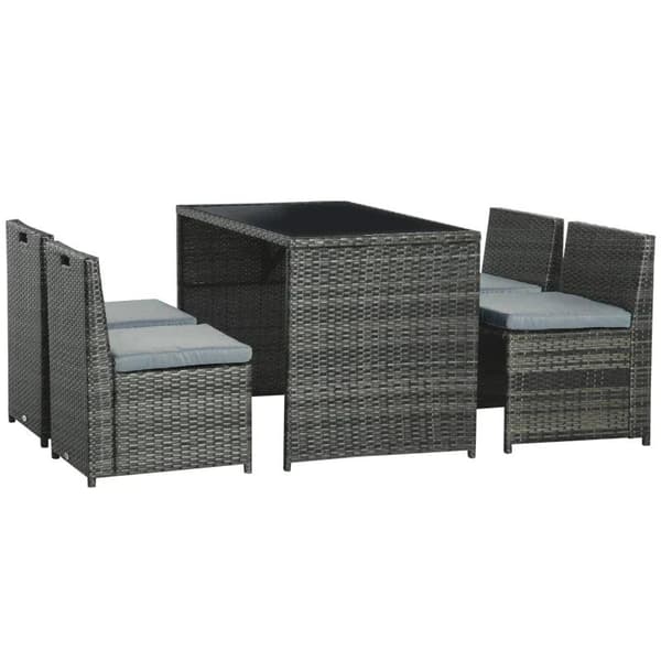 Rootz Havemøbelsæt - 5 stk Polyrattan Havemøbler - Spisestuesæt - Havesæt - Sofasæt - Stål/PE Polyrattan/Polyester - Grå