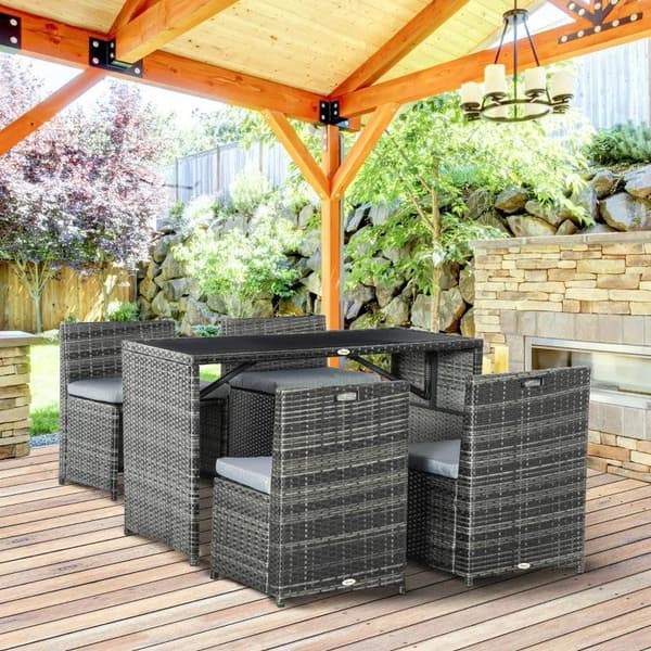 Rootz Havemøbelsæt - 5 stk Polyrattan Havemøbler - Spisestuesæt - Havesæt - Sofasæt - Stål/PE Polyrattan/Polyester - Grå