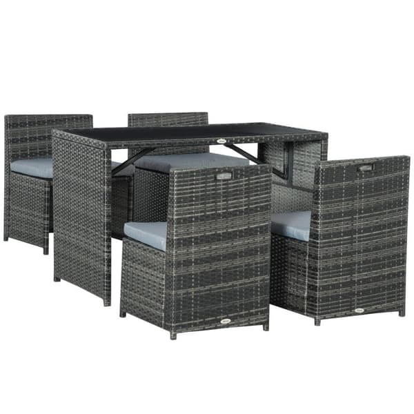 Rootz Havemøbelsæt - 5 stk Polyrattan Havemøbler - Spisestuesæt - Havesæt - Sofasæt - Stål/PE Polyrattan/Polyester - Grå