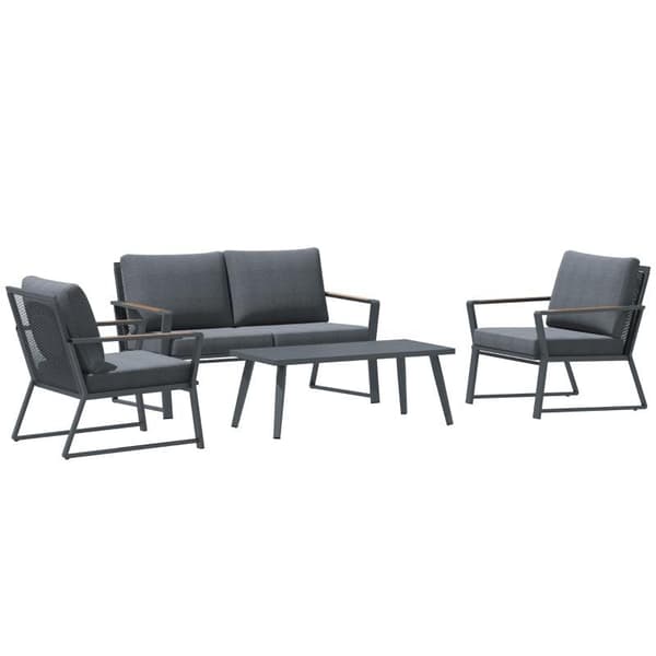 Rootz 4-delt udendørsmøbler - 4-delt havemøbelsæt - Sofa - Lænestol - Sidebord - Aluminium/Polyester/Polyrattan - Mørkegrå