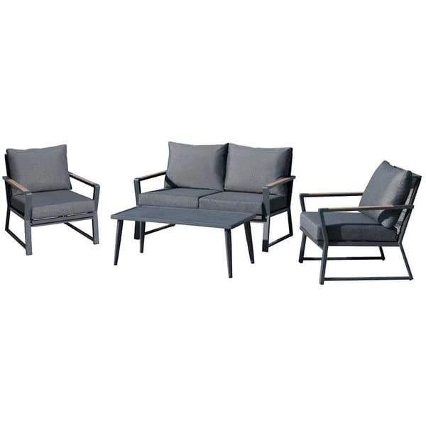 Rootz 4-delt udendørsmøbler - 4-delt havemøbelsæt - Sofa - Lænestol - Sidebord - Aluminium/Polyester/Polyrattan - Mørkegrå