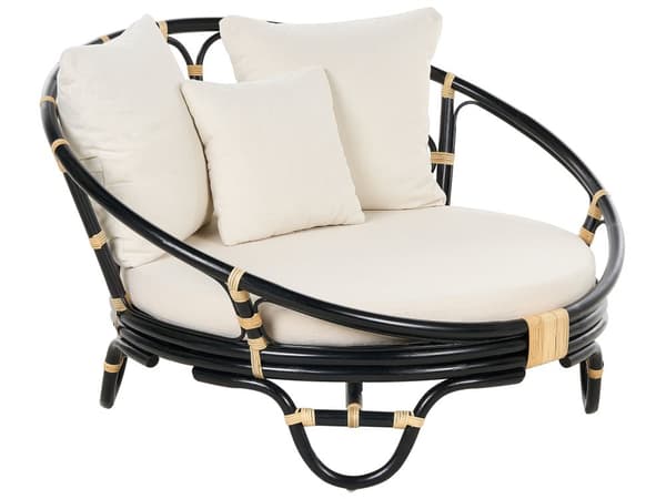 Sæt med 2 Daybed Sort Rattan med 6 Beige Puder Vejrbestandig Boho Traditionel Udendørs Patio