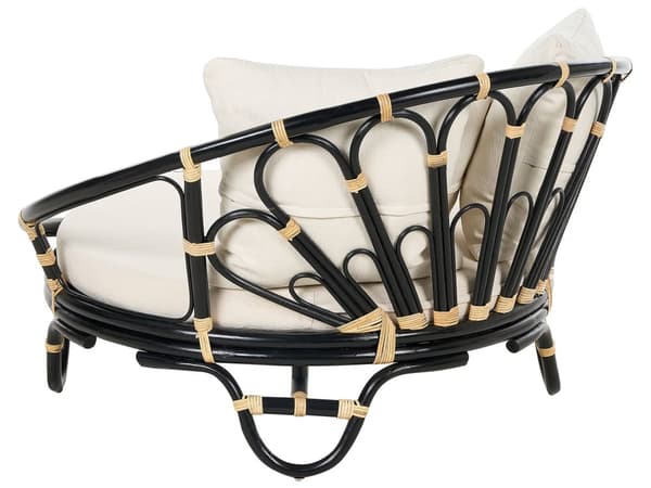 Have Daybed Sort Rattan Flet med 3 Beige Hynder Vejrbestandig Boho Traditionel Udendørs Patio