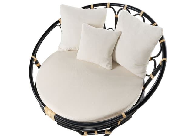 Have Daybed Sort Rattan Flet med 3 Beige Hynder Vejrbestandig Boho Traditionel Udendørs Patio
