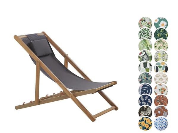 Fällbar Solstol Ljust Akaciaträ med Grå 2 Ersättningstyger med Trendigt Mönster Hammock Hopfällbar Solsäng