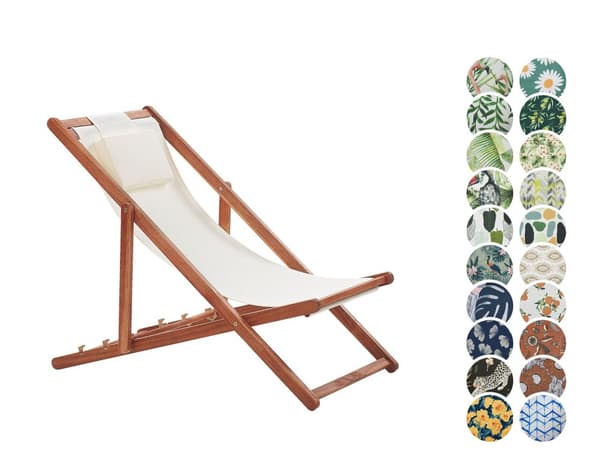 Fällbar Solstol Mörkt Akaciaträ med Off-White 2 Ersättningstyger med Trendigt Mönster Hammock Hopfällbar Solsäng