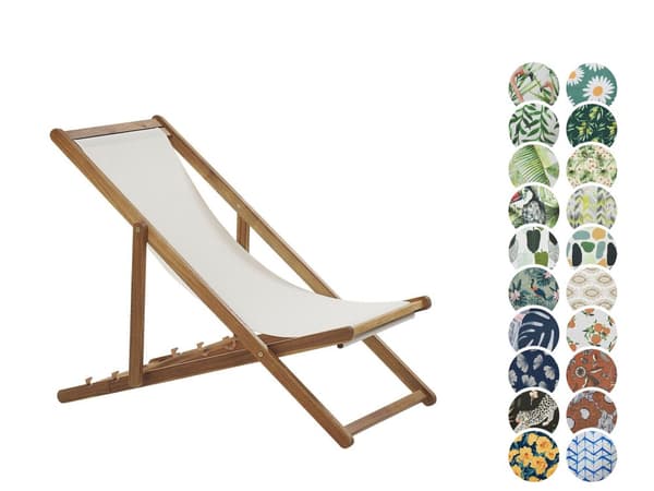 Fällbar Solstol Ljust Akaciaträ med Off-White 2 Ersättningstyger med Trendigt Mönster Hammock Hopfällbar Solsäng