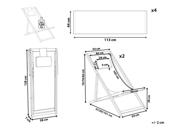 Set med 2 Fällbara Solstolar Mörkt Akaciaträ med Off-White 2 Ersättningstyger med Trendigt Mönster Hammock Hopfällbar Solsäng