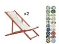 Miniatyrbild 4 av 10: Set med 2 Fällbara Solstolar Mörkt Akaciaträ med Off-White 2 Ersättningstyger med Trendigt Mönster Hammock Hopfällbar Solsäng
