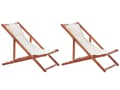 Miniatyrbild 1 av 10: Set med 2 Fällbara Solstolar Mörkt Akaciaträ med Off-White 2 Ersättningstyger med Trendigt Mönster Hammock Hopfällbar Solsäng