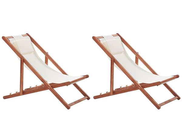 Set med 2 Fällbara Solstolar Mörkt Akaciaträ med Off-White 2 Ersättningstyger med Trendigt Mönster Hammock Hopfällbar Solsäng