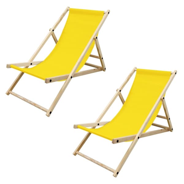 ECD Germany 2-pack Fällbar solstol; Gul; av trä; justerbar ryggstöd; 3 positioner; upp till 120 kg; Solstol Trädgårdsstol Strandstol Träfällstol; för