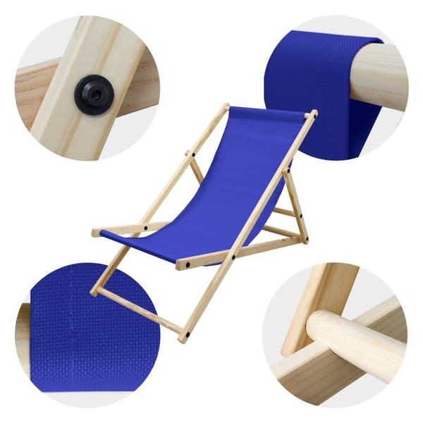 ECD Germany 2-pack Fällbar solstol; Blå; av trä; justerbar ryggstöd; 3 positioner; upp till 120 kg; solstol trädgårdsstol strandstol träfällstol; för