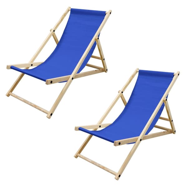 ECD Germany 2-pack Fällbar solstol; Blå; av trä; justerbar ryggstöd; 3 positioner; upp till 120 kg; solstol trädgårdsstol strandstol träfällstol; för