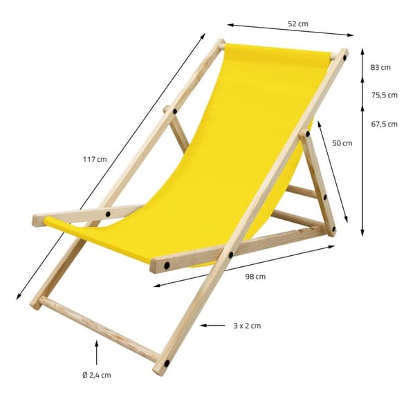 ECD Germany Käännettävä aurinkotuoli; keltainen; puinen; säädettävä selkänoja; 3 lepoasentoa; enintään 120 kg; aurinkotuoli puutarhaan; parvekkeelle