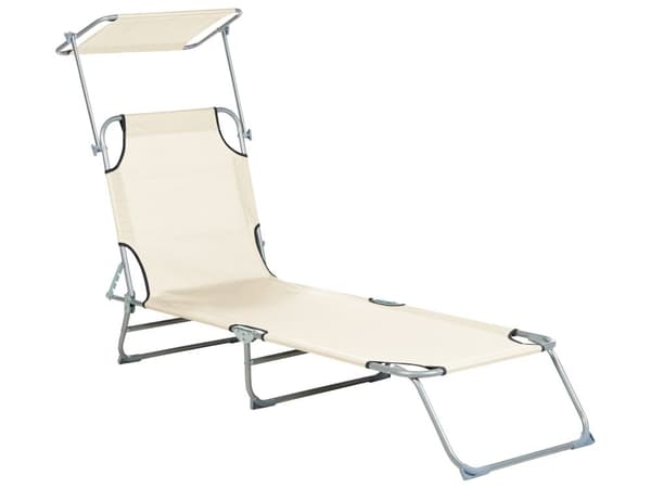 Have liggestol creme stålstel justerbart ryglæn baldakin sammenklappelig til haveterrasse strandstol moderne stil