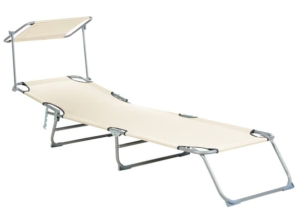 Have liggestol creme stålstel justerbart ryglæn baldakin sammenklappelig til haveterrasse strandstol moderne stil