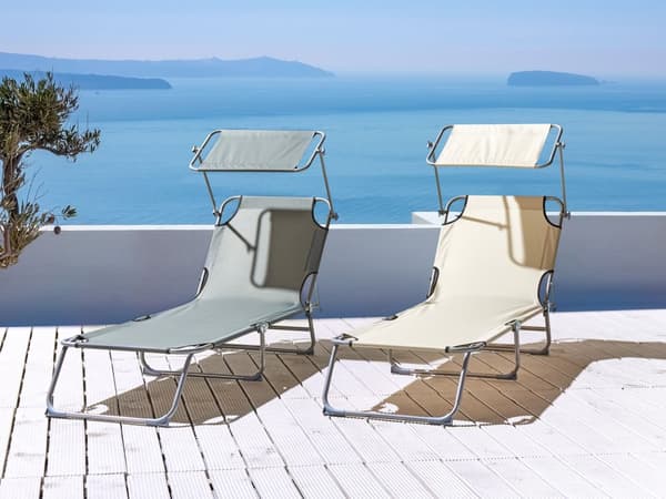 Have liggestol creme stålstel justerbart ryglæn baldakin sammenklappelig til haveterrasse strandstol moderne stil