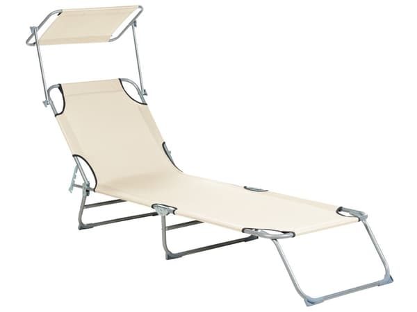 Have liggestol creme stålstel justerbart ryglæn baldakin sammenklappelig til haveterrasse strandstol moderne stil