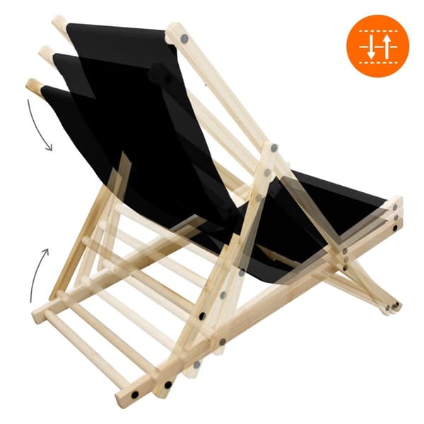 Hopfällbar solstol 117x52x10 cm svart trä