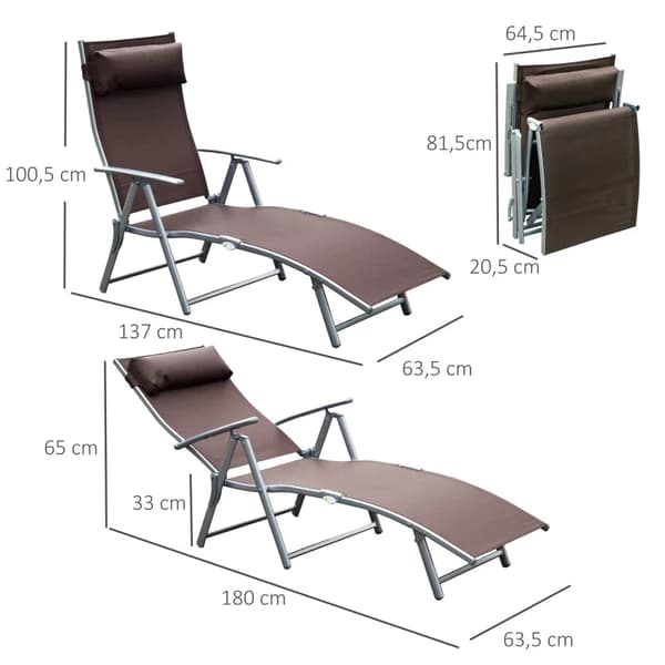 Rootz Sun Lounger - Beach Lounger - Relaxation Lounger - Garden Lounger - Foldable Sun Lounger - With Cushion - Brown - 137 x 63.5 x 100.5 cm