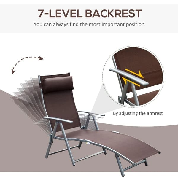 Rootz Sun Lounger - Beach Lounger - Relaxation Lounger - Garden Lounger - Foldable Sun Lounger - With Cushion - Brown - 137 x 63.5 x 100.5 cm