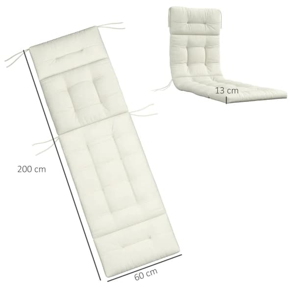 Rootz Havesengehynde - Solsenge - Udendørspude - Liggepude - Vandafvisende - Polyester - Cremehvid - 200L x 60W x 13H cm