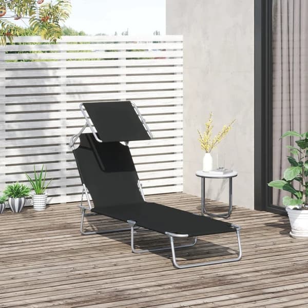 Rootz Solseng - Haveseng - Liggestol Strand - Sammenklappelig liggestol - Med solafskærmning - Sort - 187 x 58 x 36 cm