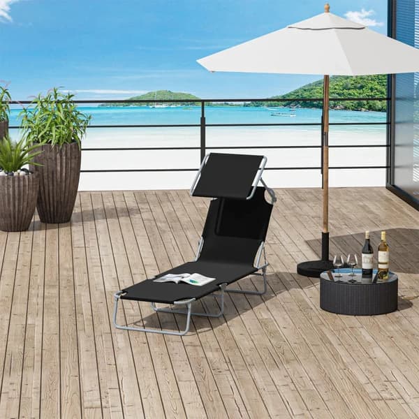 Rootz Solseng - Haveseng - Liggestol Strand - Sammenklappelig liggestol - Med solafskærmning - Sort - 187 x 58 x 36 cm