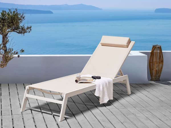 Aurinkotuoli beige alumiinirunko polyesteri niskatyynyllä säädettävä moderni