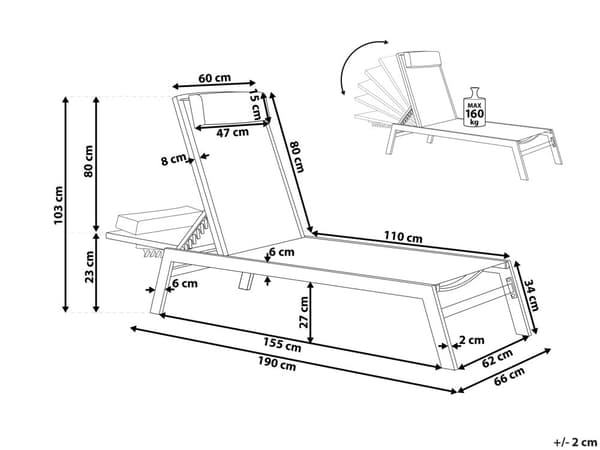 Solstol Beige Sling Nackstöd Kudde Vit Pulverlackerad Aluminiumram Reclining Trädgård Utomhus