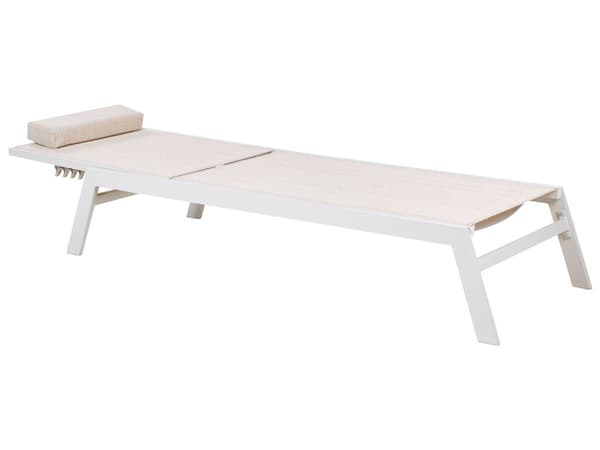 Solstol Beige Sling Nackstöd Kudde Vit Pulverlackerad Aluminiumram Reclining Trädgård Utomhus