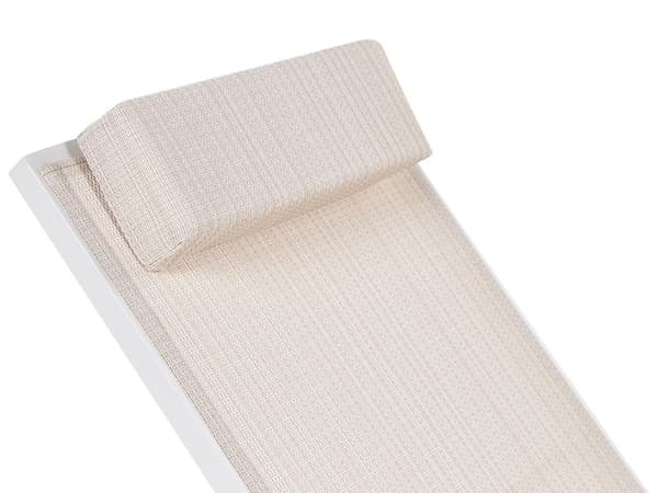 Solseng Beige Slynge Nakkestøttepute Hvit Pulverlakkert Aluminiumsramme Liggestol Hage Utendørs