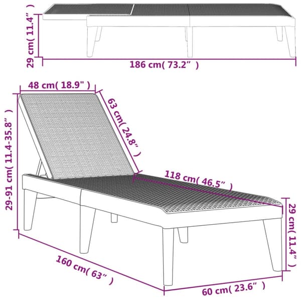 vidaXL liggestol 186x60x29 cm PP antracitgrå