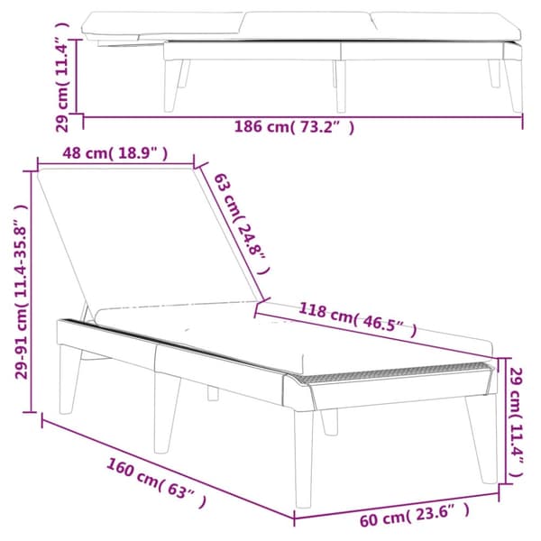 vidaXL liggestol med hynde 186x60x29 cm PP hvid