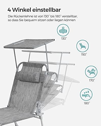 SONGMICS Solstol, solsäng, hopfällbar, 53 x 193 x 29,5 cm, Greige