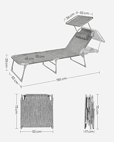 SONGMICS Solstol, solsäng, hopfällbar, 53 x 193 x 29,5 cm, Greige