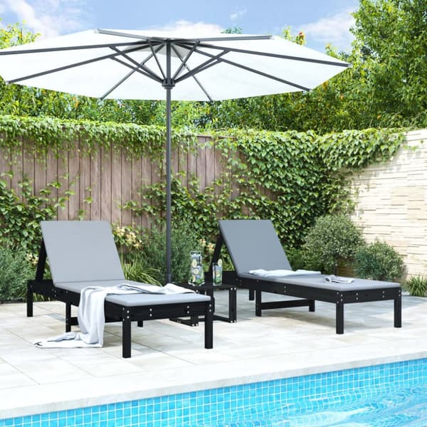 vidaXL liggestole 2 stk. 199,5x60x74 cm massivt fyrretræ sort