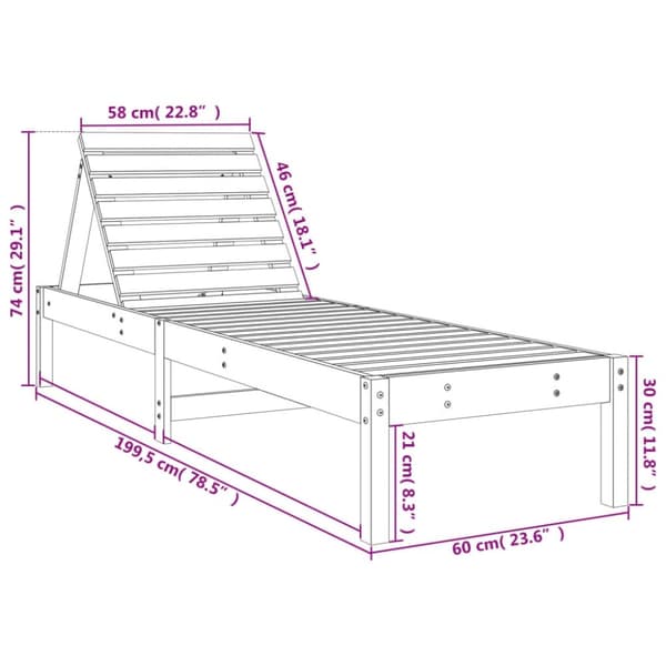 vidaXL liggestol 199,5x60x74 cm massivt fyrretræ