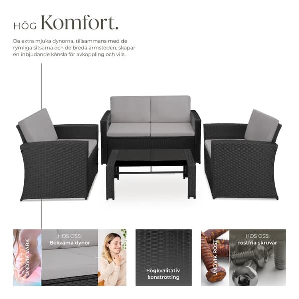 Loungeset/Loungegrupp Jesolo i konstrotting - svart/grå