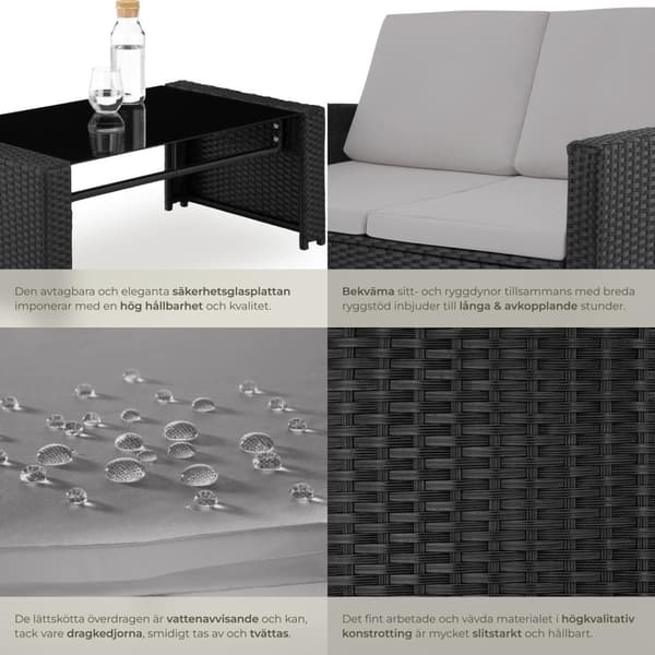 Loungeset/Loungegrupp Jesolo i konstrotting - svart/grå