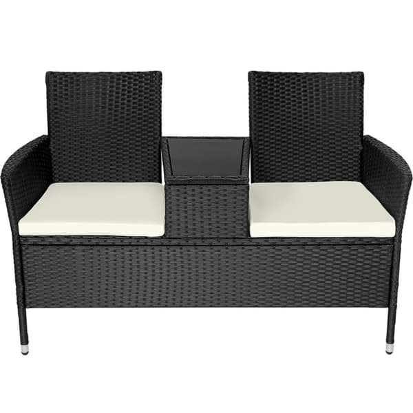 Polyrattan havestole med bord - sort/beige